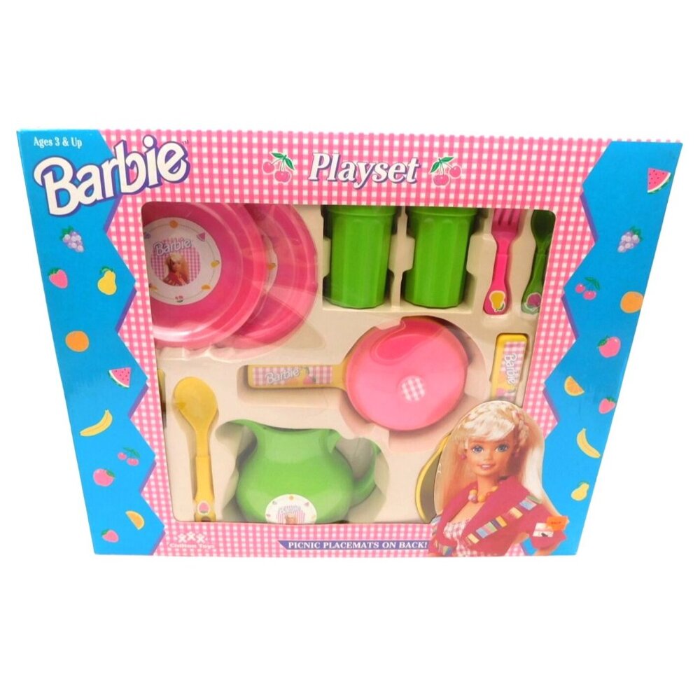 Vintage Chilton Toys Barbie Plastic Picnic Playset in Original Box Pink Green
